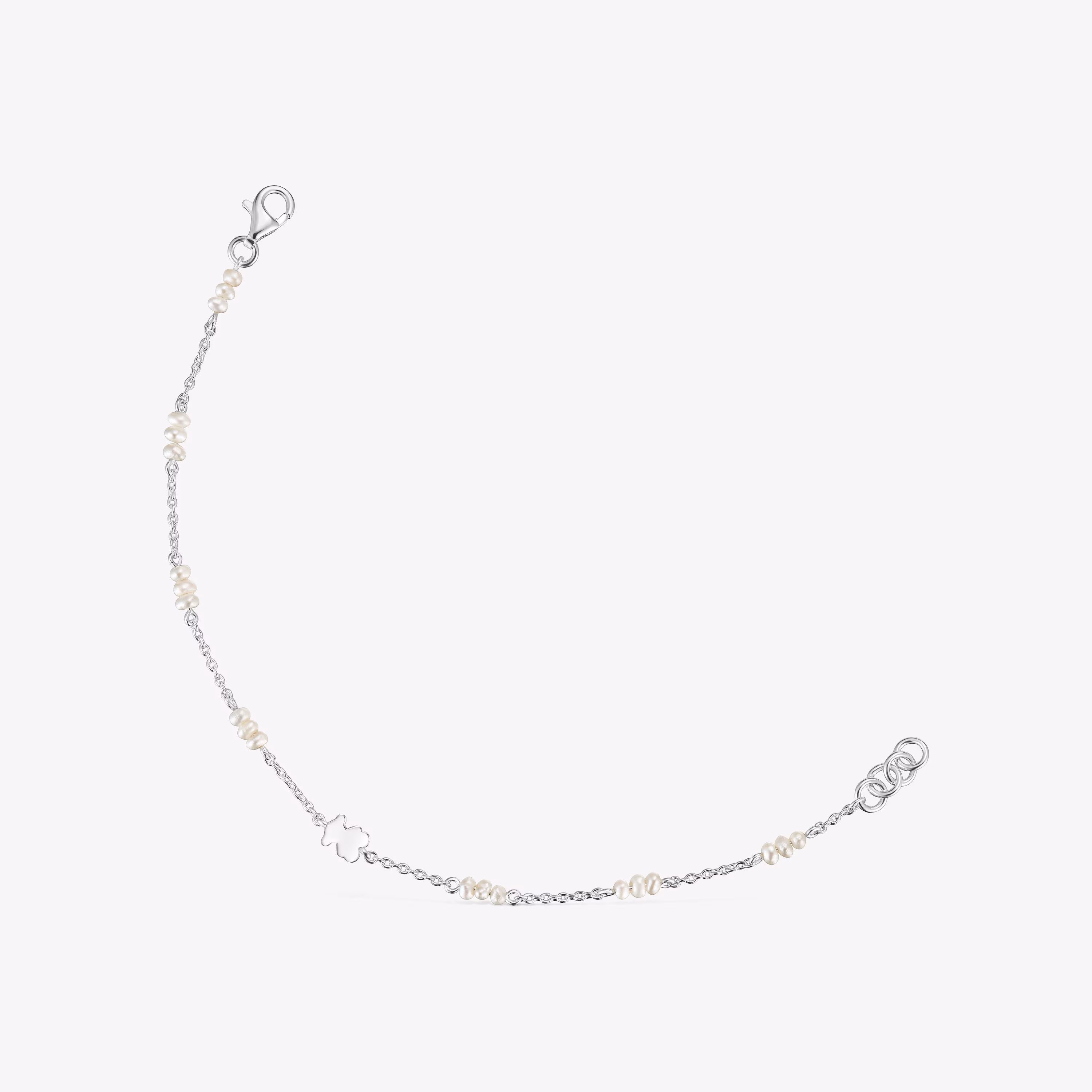 Pulsera cadena de plata, perlas cultivadas y detalle oso Sweet Dolls