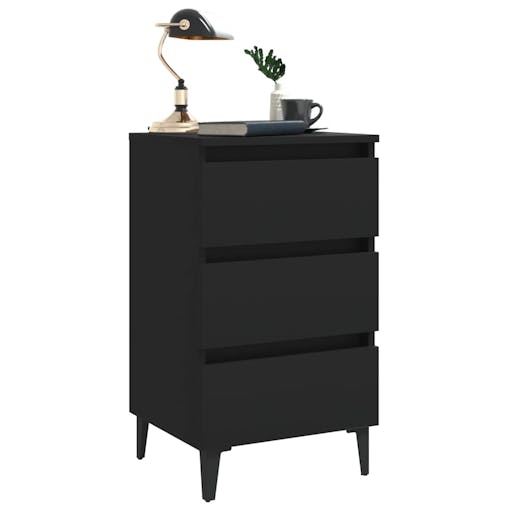 NNEVL Bed Cabinet with Metal Legs Black 40x35x69 cm