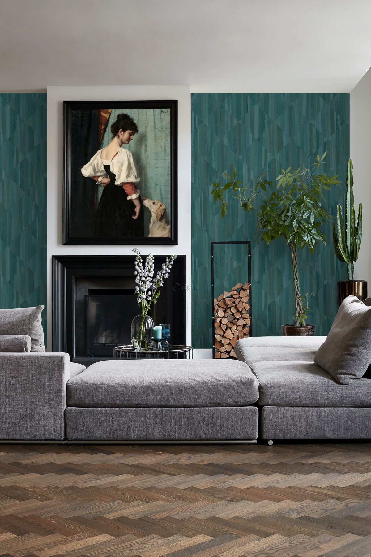 Origin Wallcoverings fotobehang 3D-houtmotief petrolblauw - 150 x 279 cm - 357301