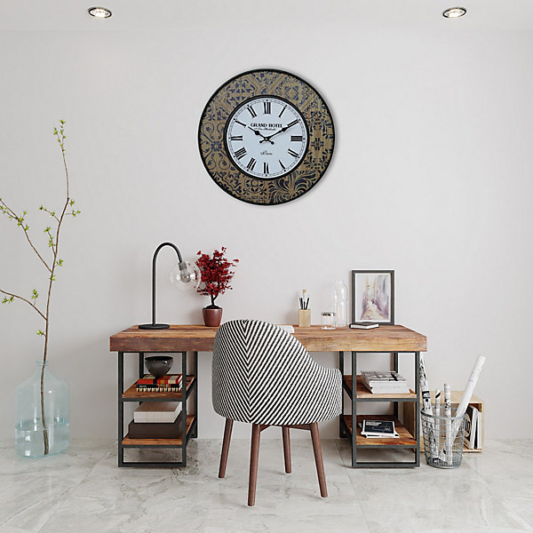 Grande Horloge Murale Blanche Bleue Mdf Metal pour Cuisine Salon