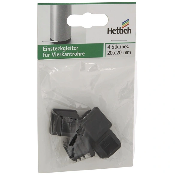 Einsteckgleiter, quadratisch, schwarz, 20 x 16 x 20 mm