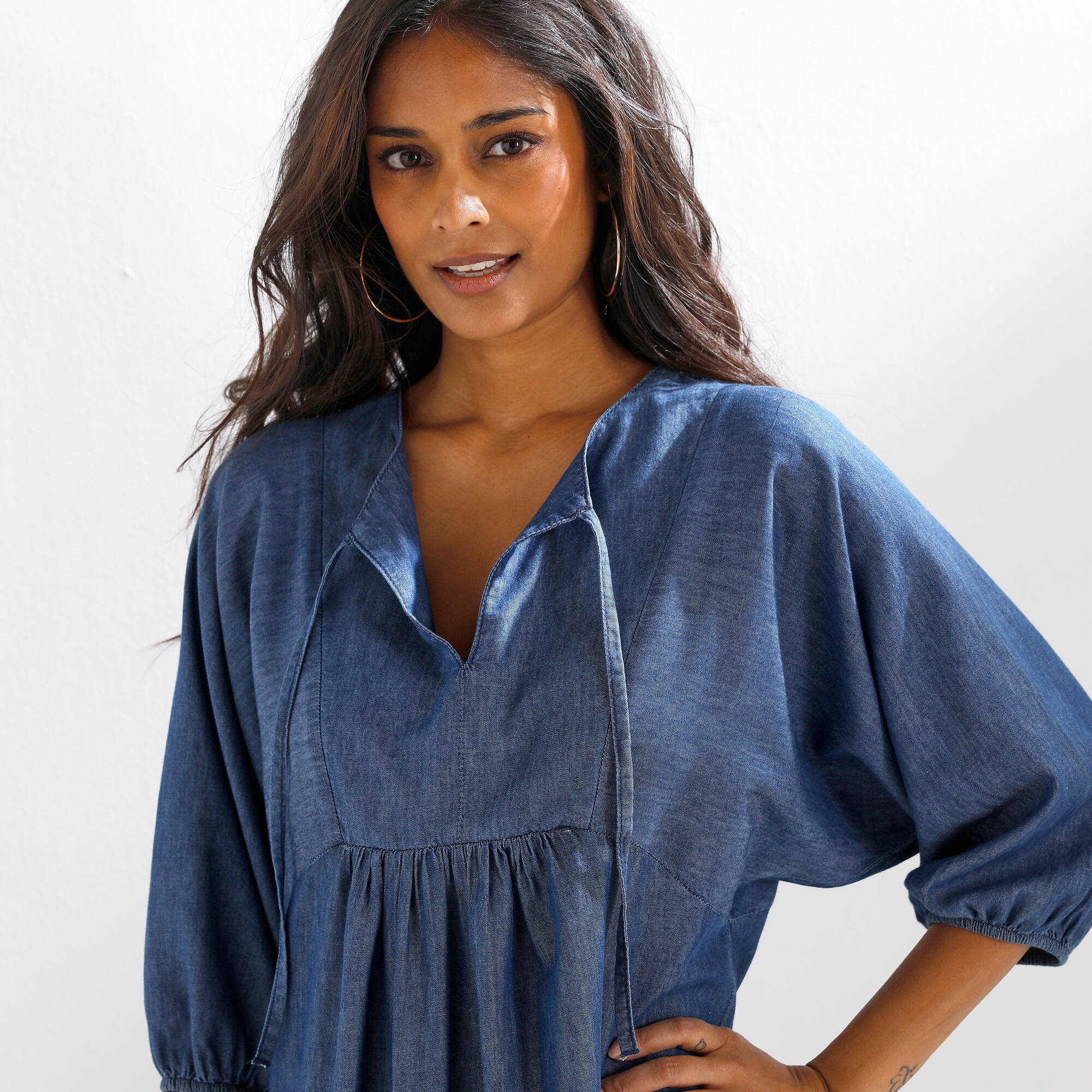 Robe longue volantée en jean