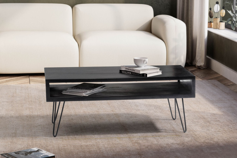 Stolik Kawowy Mango Lite Drewno Metal Czarny 100x50 cm Industrialny