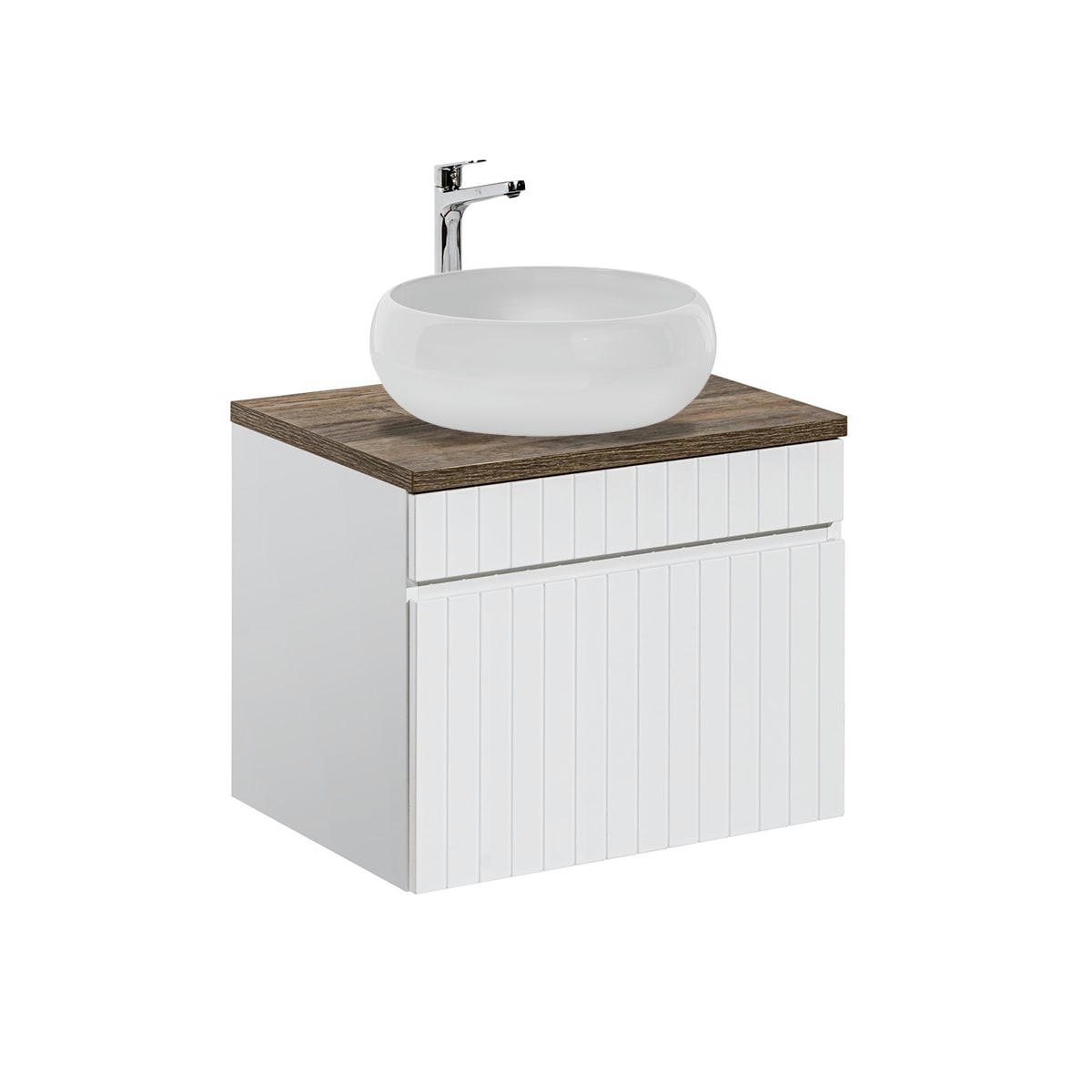 - Meuble simple vasque ronde 60cm blanc et naturel