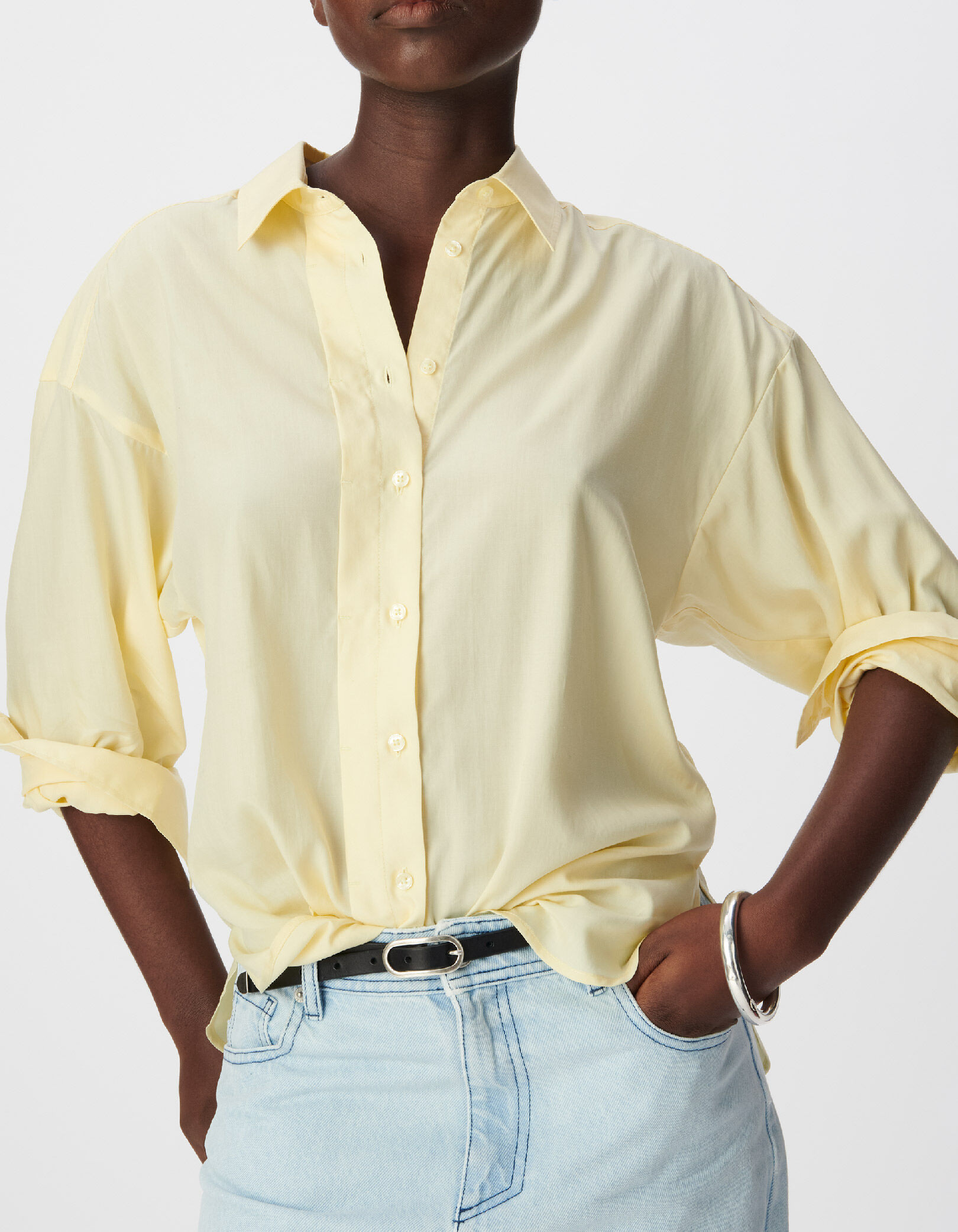 Chemise manches longues loose jaune Lyocell® Femme