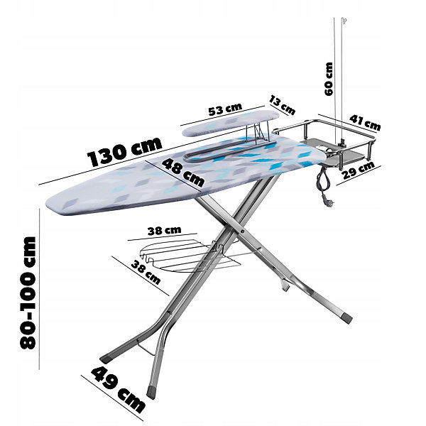 KADAX Grande Table à Repasser Complète 130x48cm Avec Poignée Fer   Serviette
