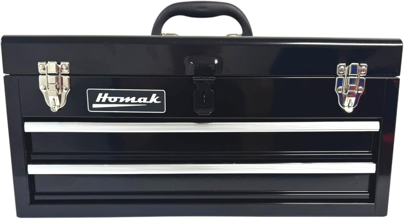 Homak 2 Drawer Ball Bearing Toolbox Chest, Black, 20 Inches