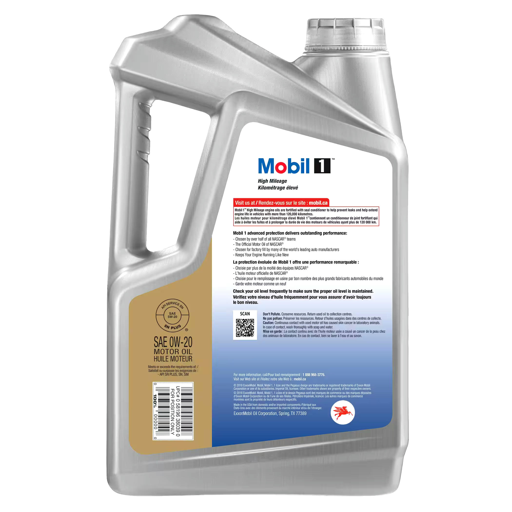Mobil 1™ High Mileage 0W20 Synthetic Engine/Motor Oil, 4.73-L