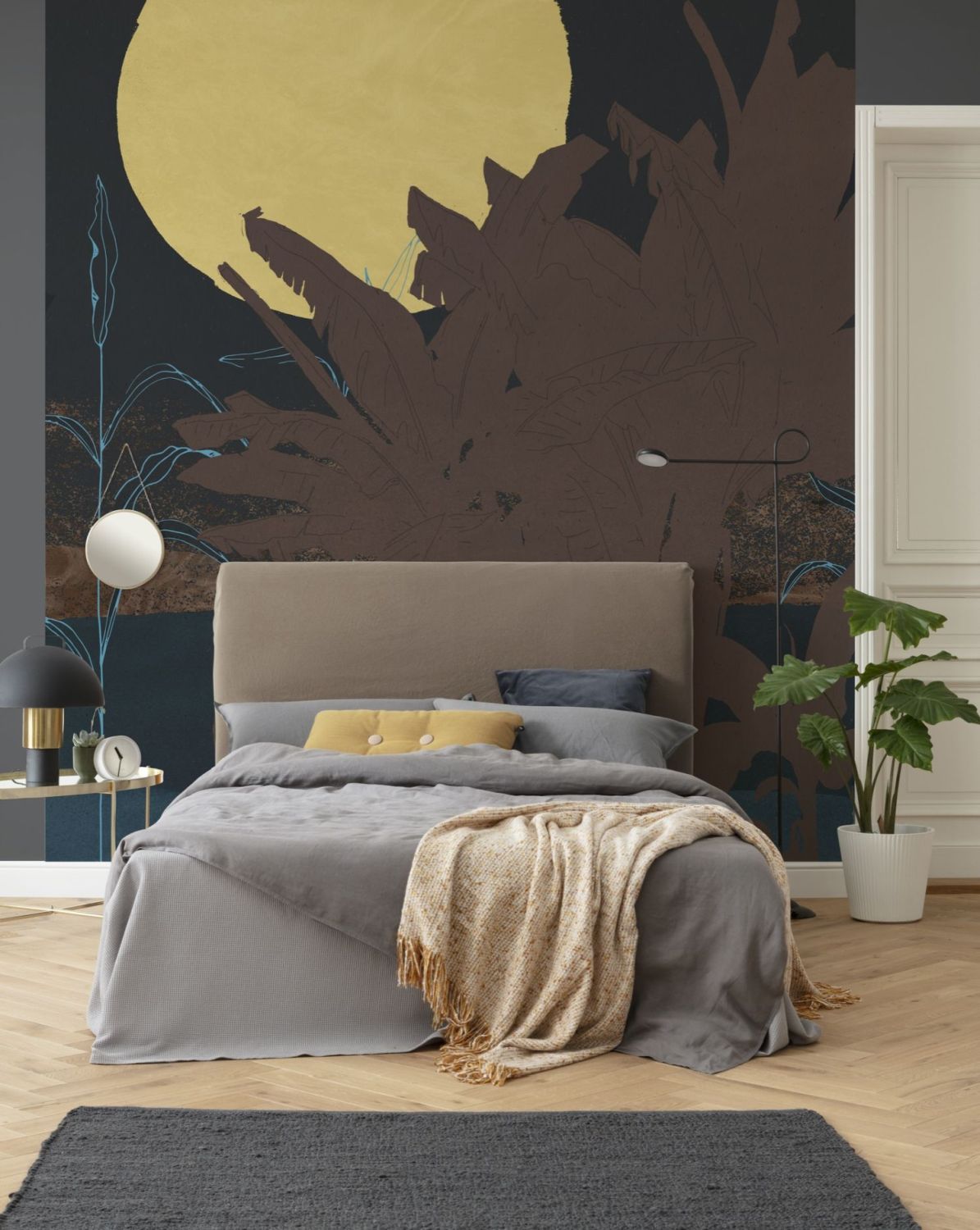 Sanders & Sanders fotobehang bladeren bruin, blauw en geel - 250 x 280 cm - 611992