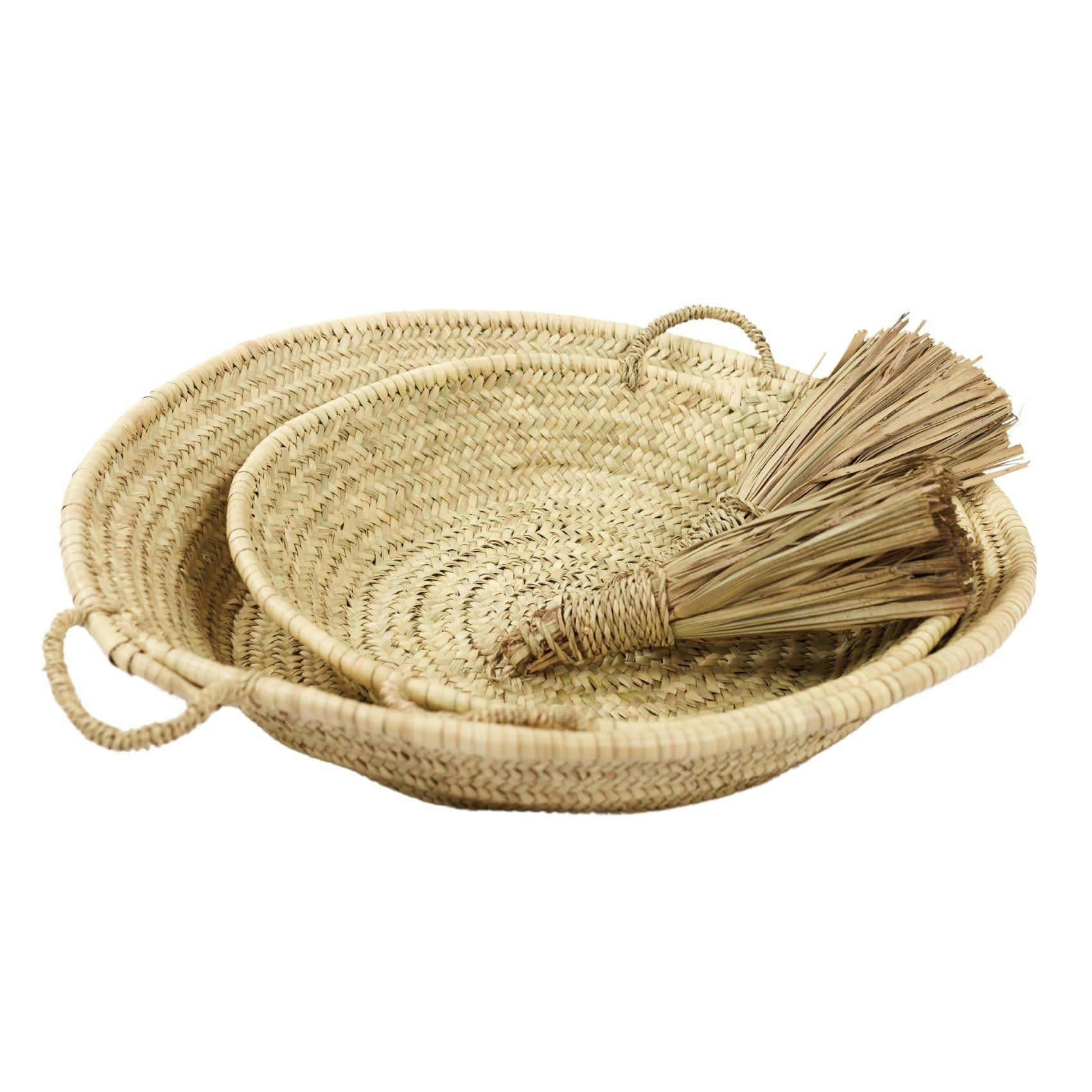 - Corbeille plate avec poignées  osier naturel 30x30 cm