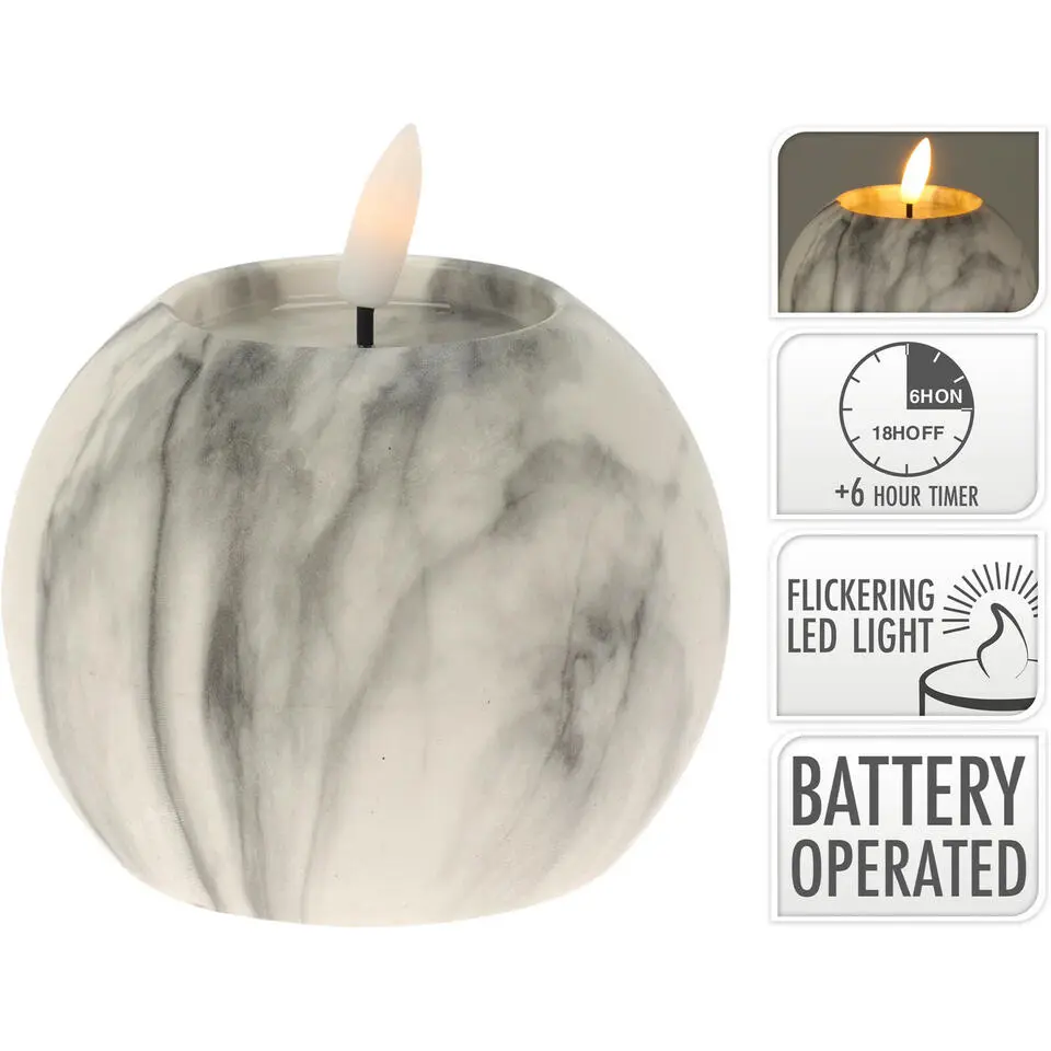 Home & Styling luxe LED bolkaars -wit/grijs marmer -D10 x H7, cm