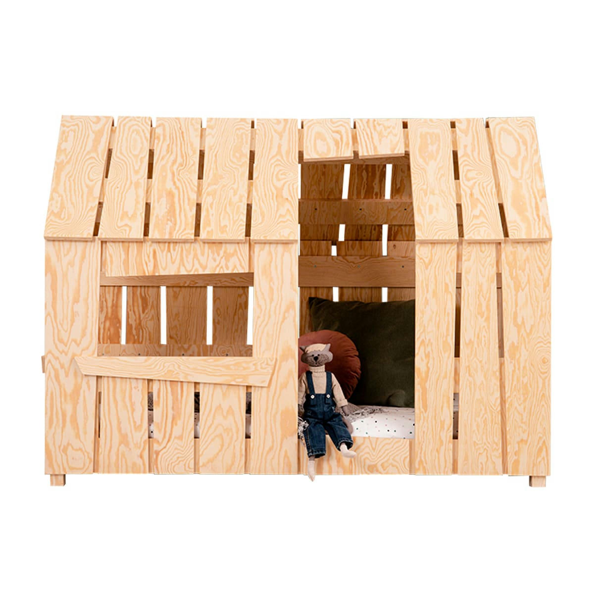 MATHIEU - Lit cabane 90x190 sommier inclus naturel