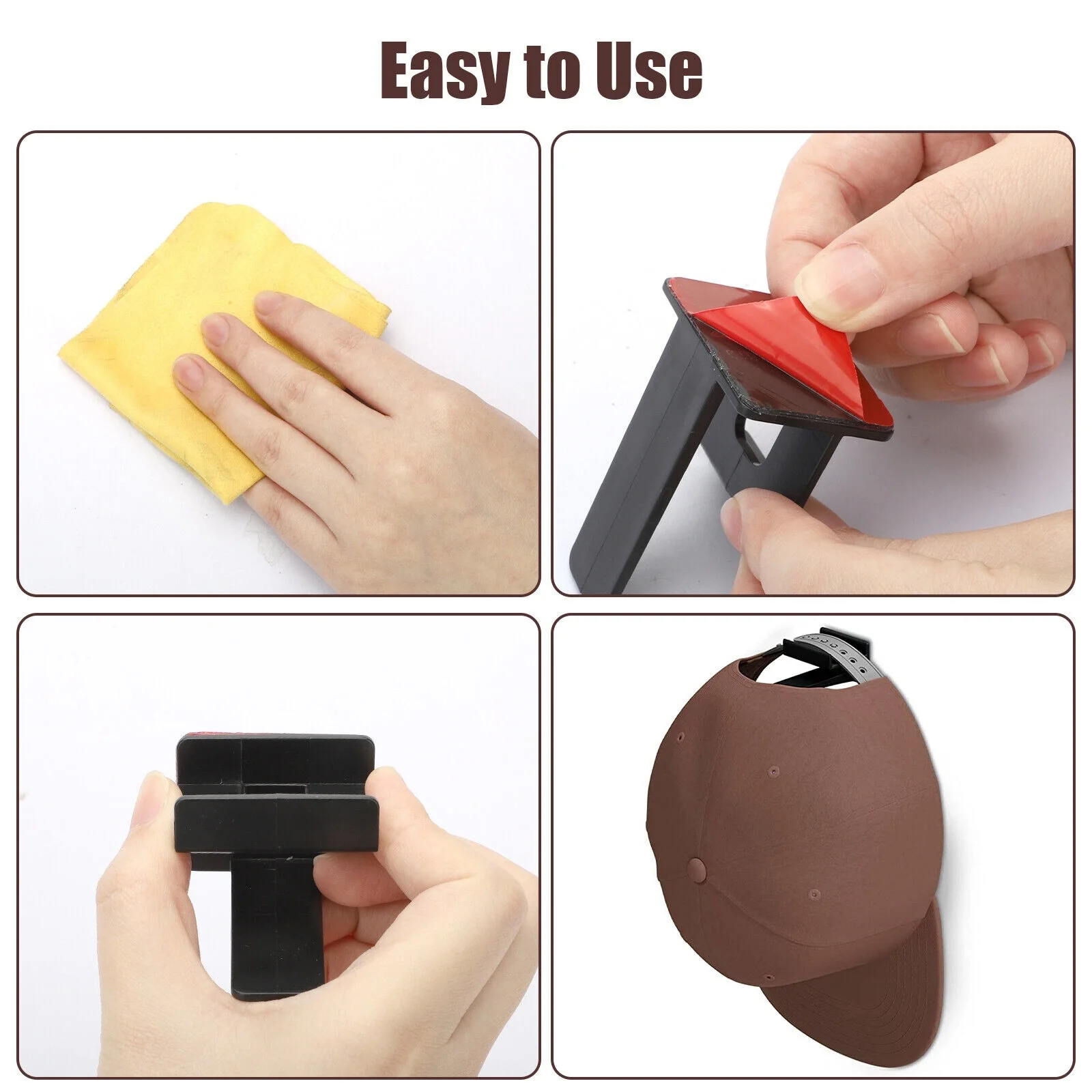 Baseball Cap Rack Wall Door Hanger with 12 Hooks and Adhesive