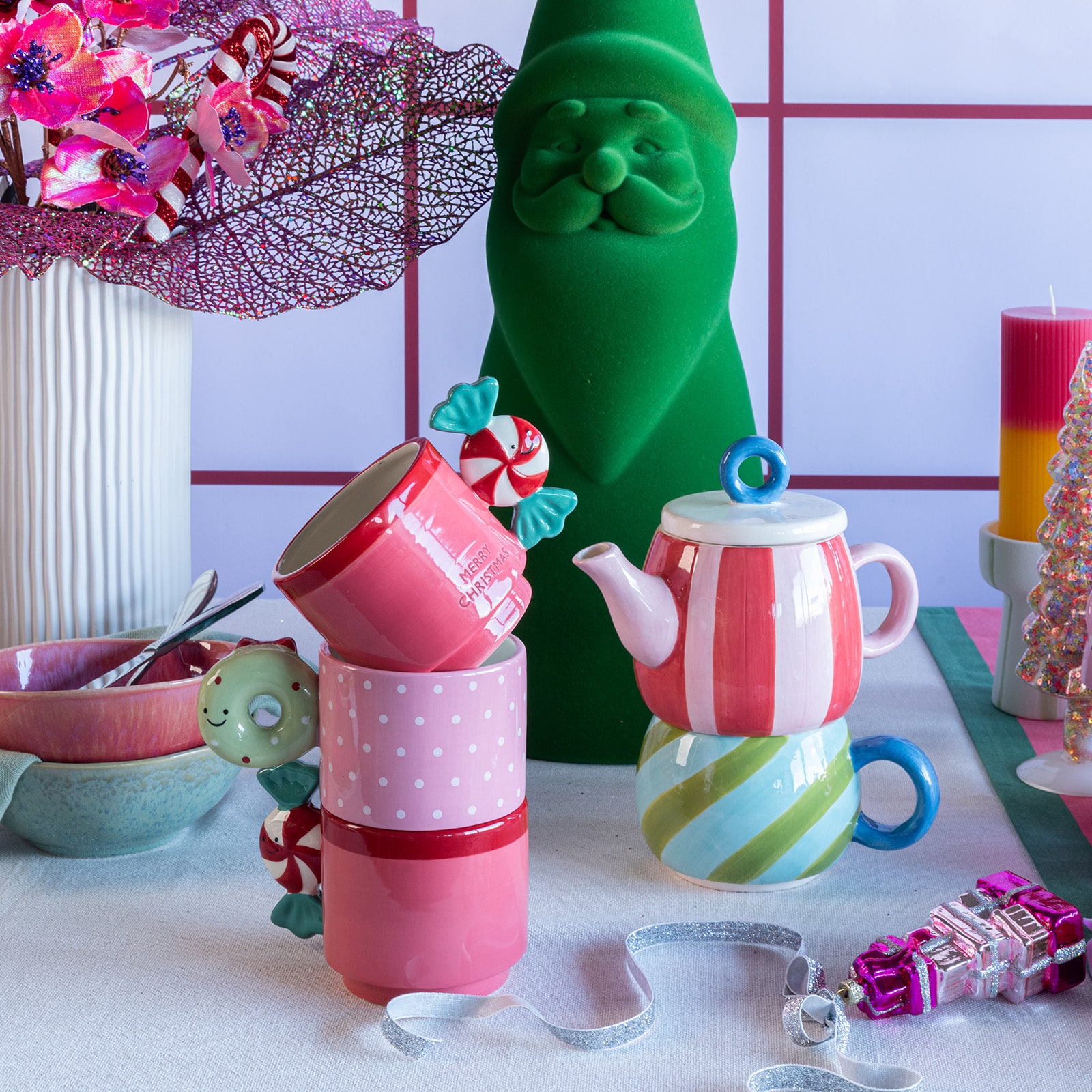 Teekannen-Set mit Tasse Bunt, 2 -tlg.