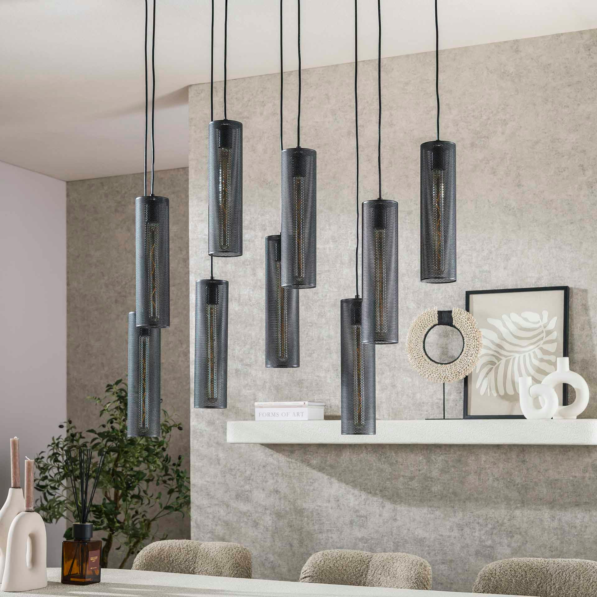 Suspension contemporaine grillagée 9 abat-jour RALF