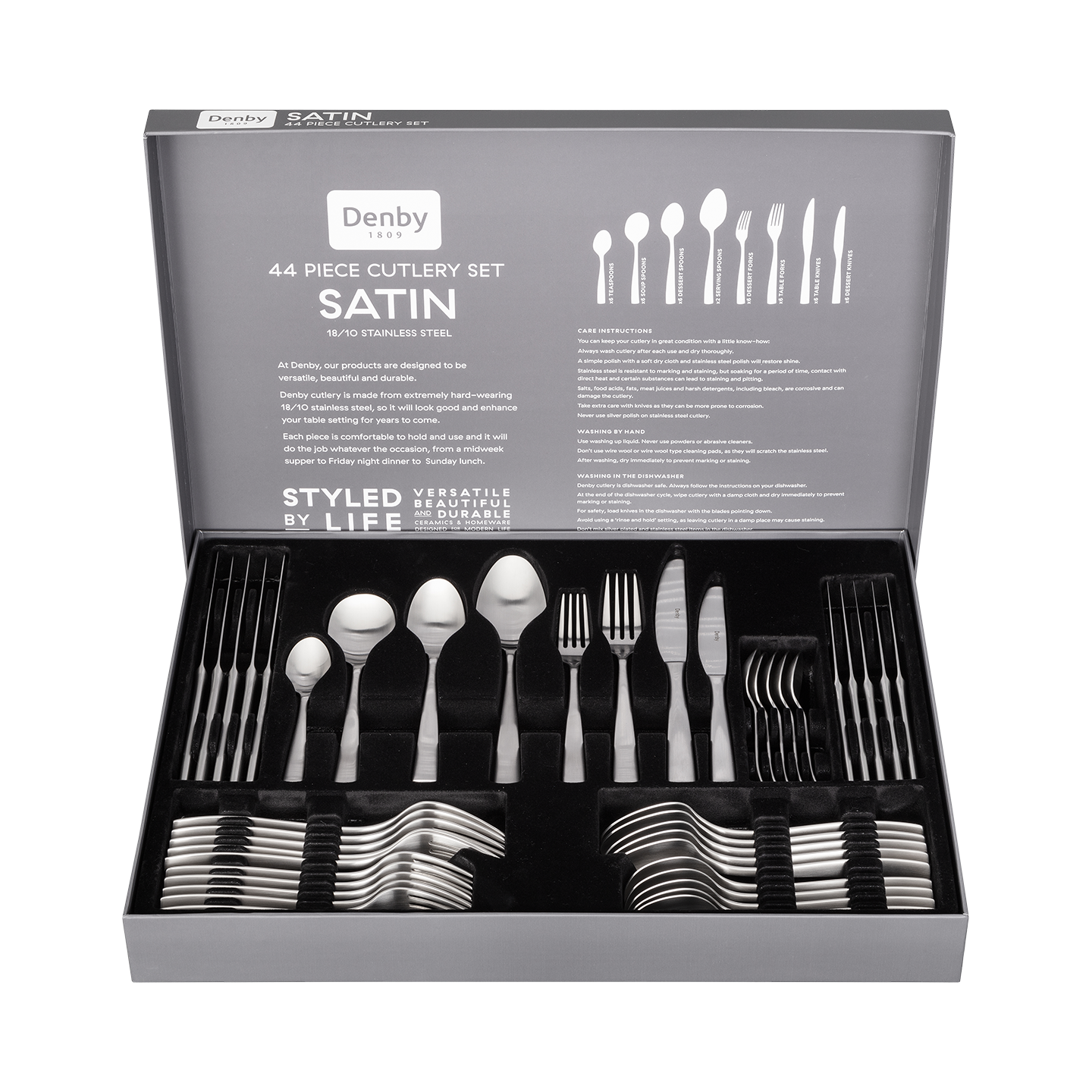 Satin 44 Piece Cutlery Set