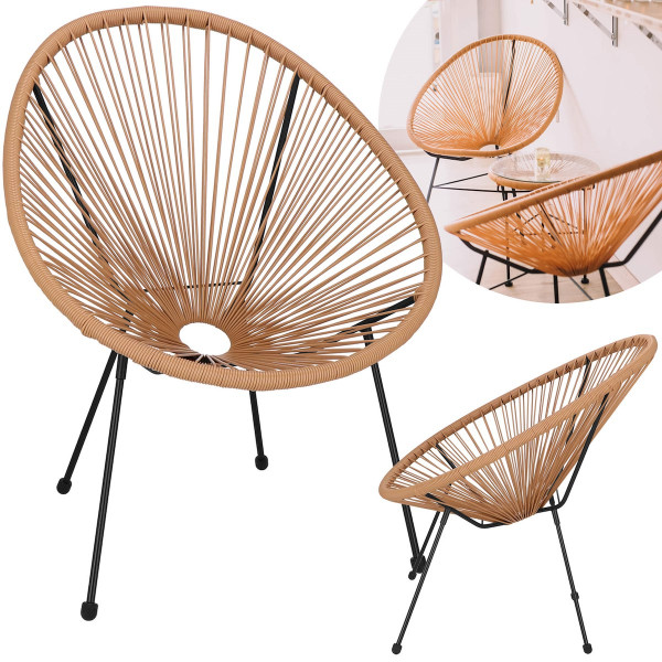 Rattanowy fotel ogrodowy wys.87 cm ażurowe krzesło owalne