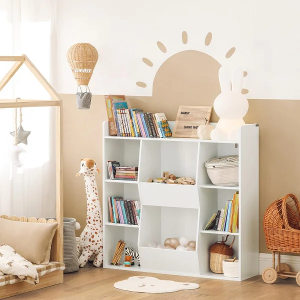 SoBuy Regał dziecięcy z 8 półkami Biały 105.8x33.5x104cm Nowoczesny KMB55-W