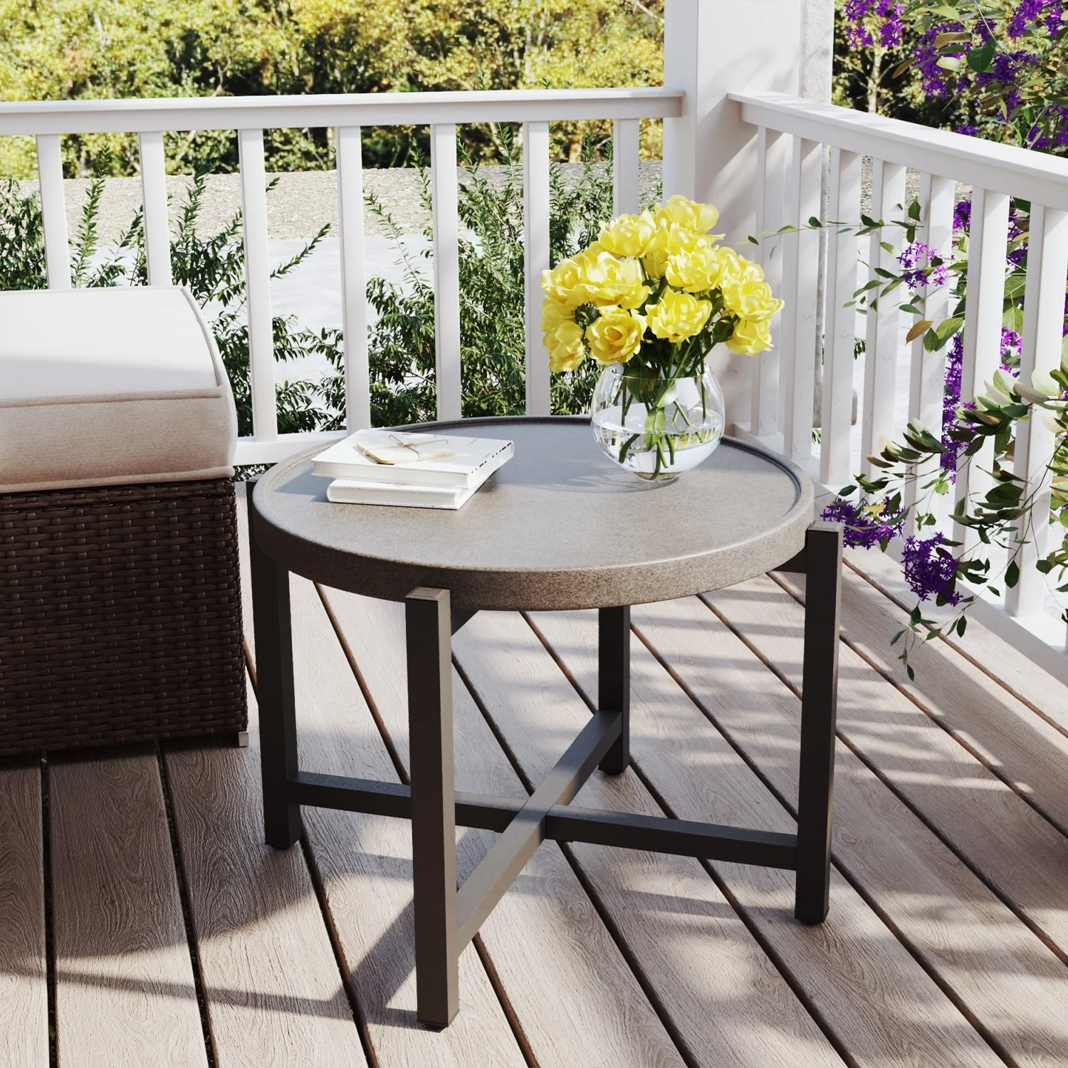 COSIEST Outdoor Round Lightweight Concrete Coffee Table Side Table