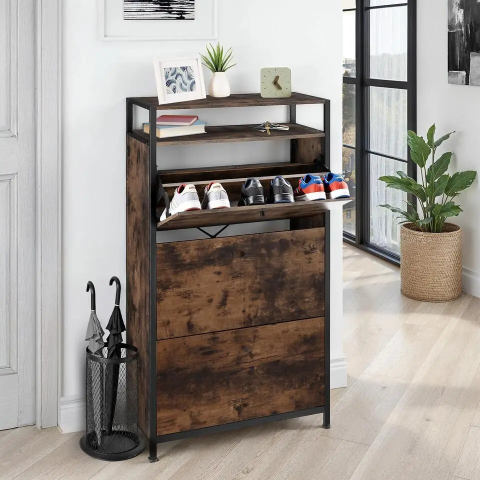 tectake Schoenenkast, Industrieel Hout Donker, Rustiek