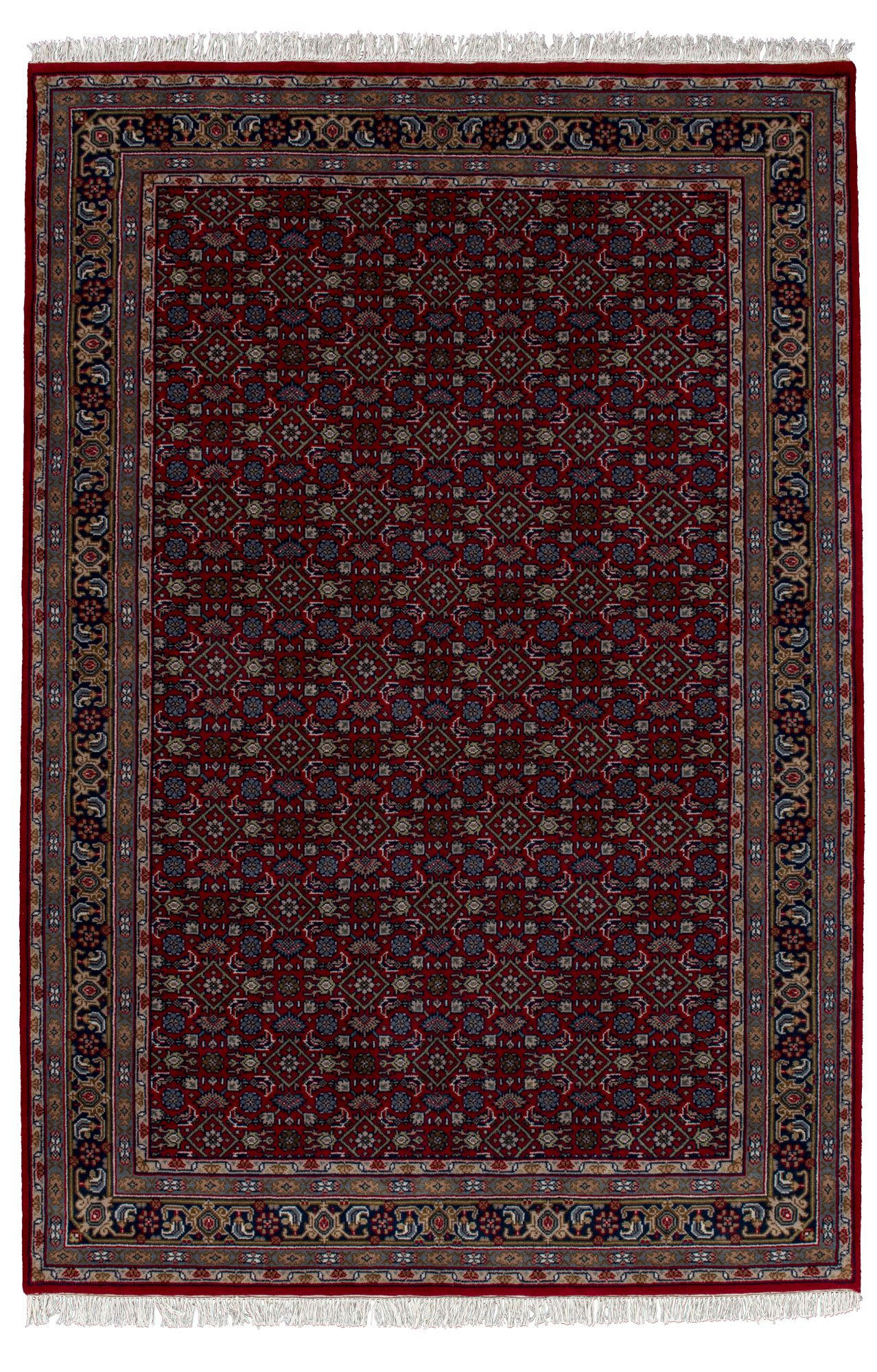 BENARES - Tapis d'orient classique noué main en laine Rouge 070x140 cm