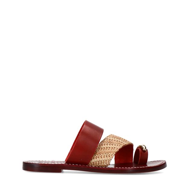 Burgundy leren slippers met goudkleurig detail