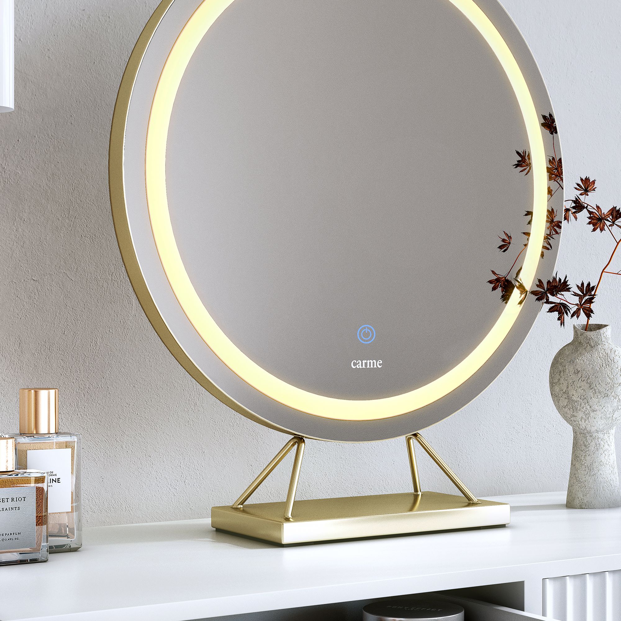 CARME HOME Evie Frameless Touch Sensor LED Light Gold Mirror