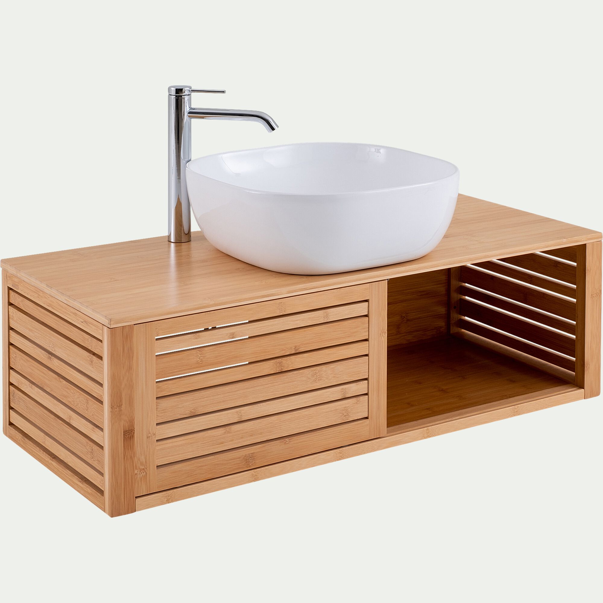 DANONG - Meuble sous vasque murale en bambou L95xl40xH30cm - bois clair