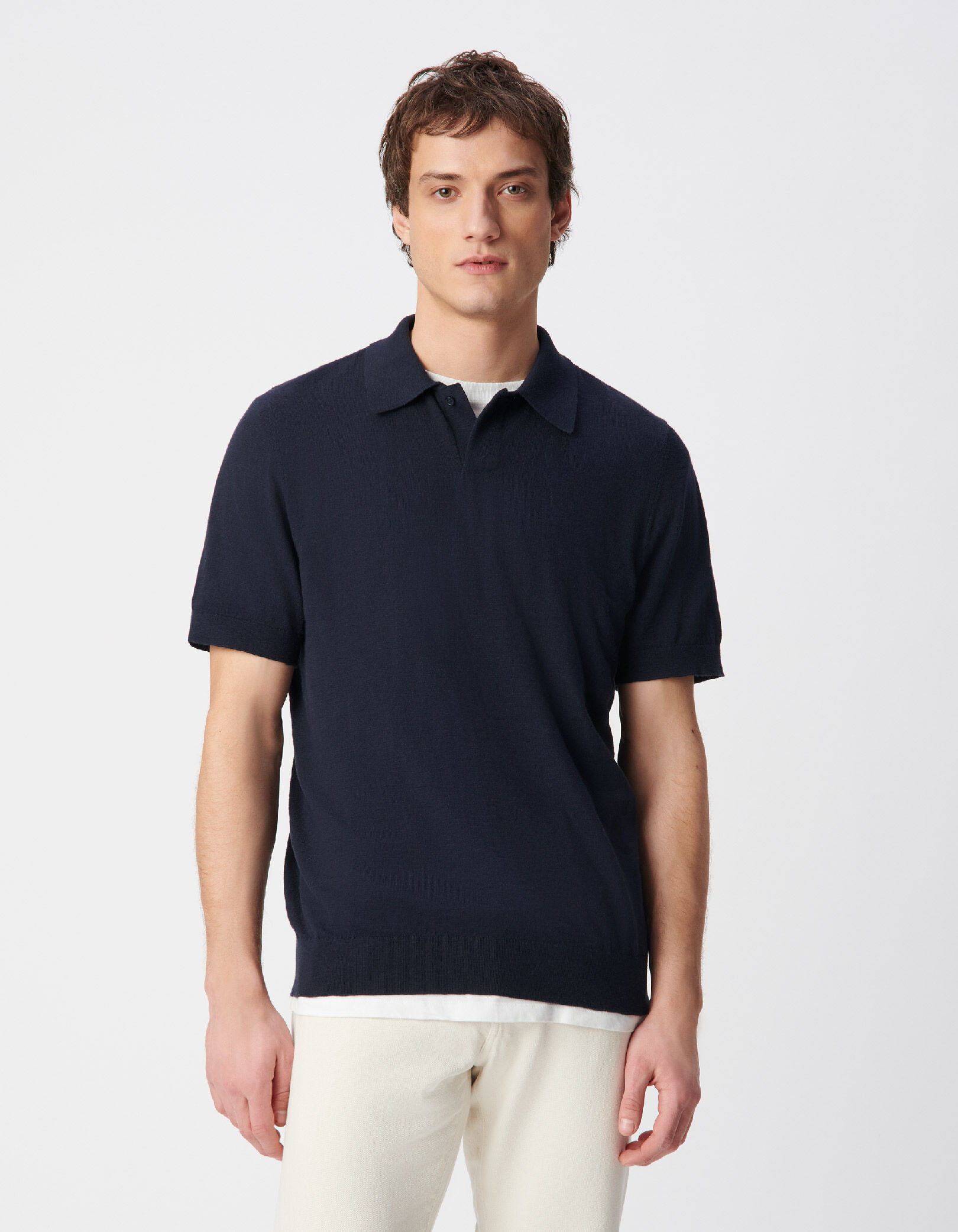 Polo manches courtes marine maille flammée Homme