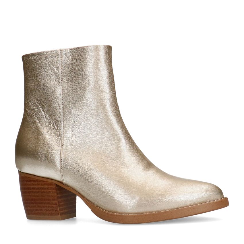 Manfield Gouden leren enkellaarsjes met hak