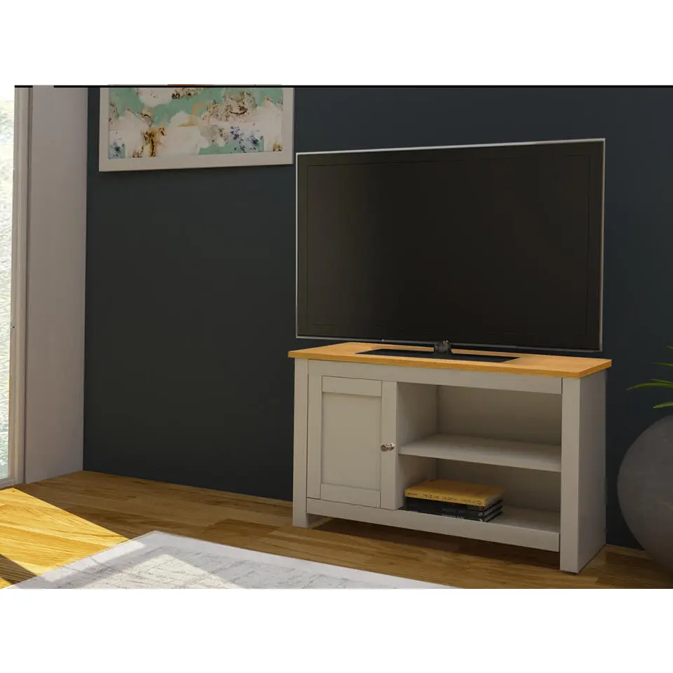 Emerald - TV-meubel met 1 deur in eiken en cr&egrave;me spaanplaat