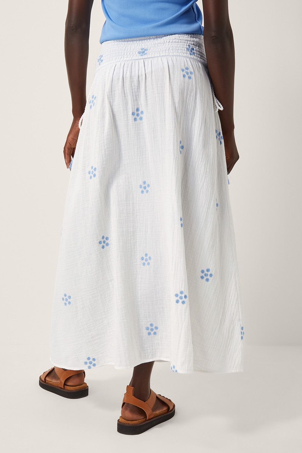 Monsoon Daisy Embroidered Floral Midi Skirt White