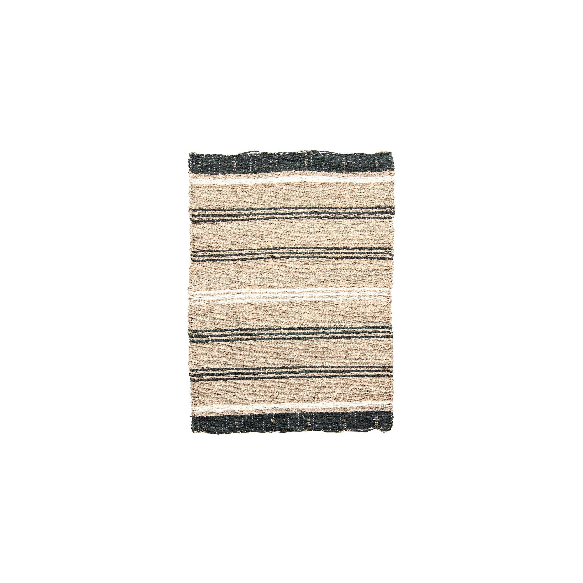 BORAS - Tapis en osier et feuilles de palmier naturel, noir et blanc 60x90cm