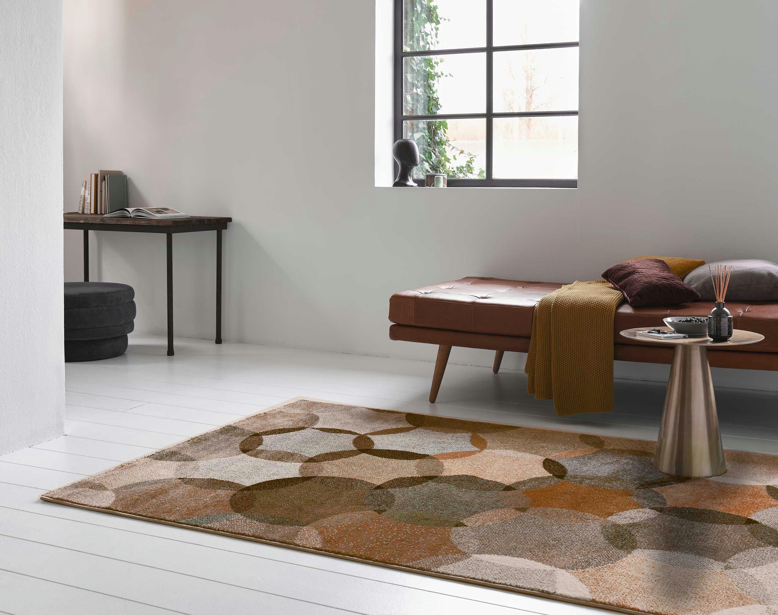 MODERNINA - Tapis contemporain motifs cercles bruns 200x290