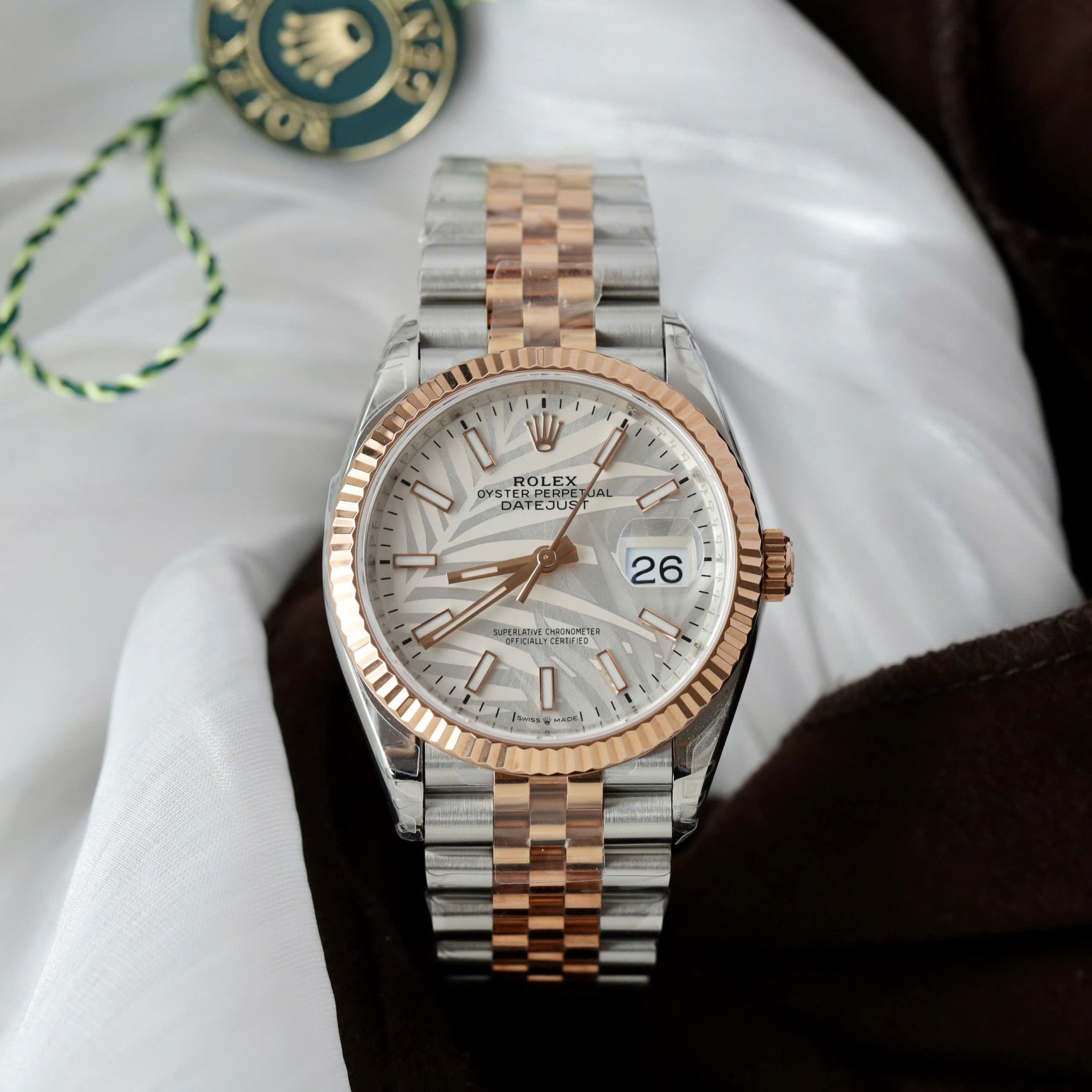 Rolex Datejust 126231 SS/RG Plated Silver Palm Dial 36mm Jub Super Clone