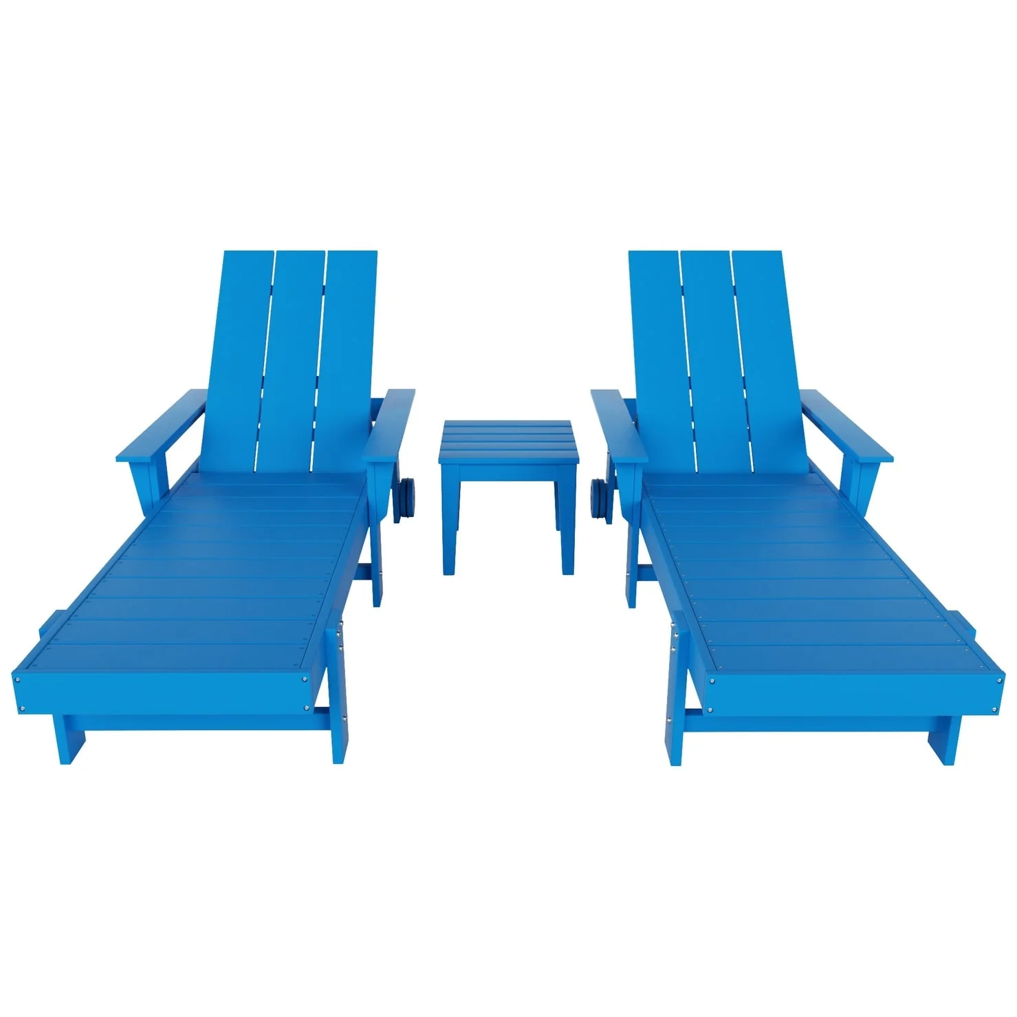 Polytrends Shoreside Modern Poly Reclining Eco-friendly Chaise Lounge With Arms, Wheels, and Side Table (3-Piece Set)