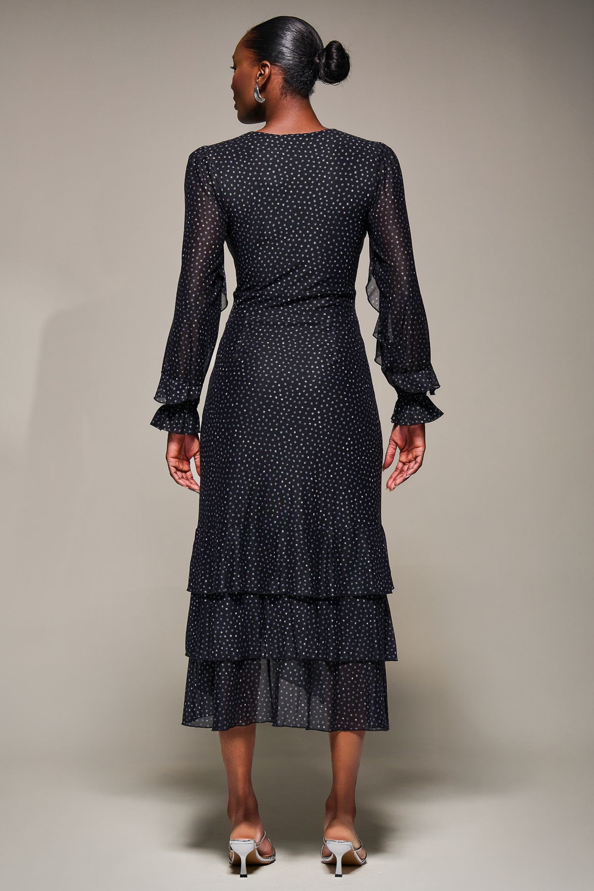 Jolie Moi Long Sleeve Frill Detail Mesh Maxi dress