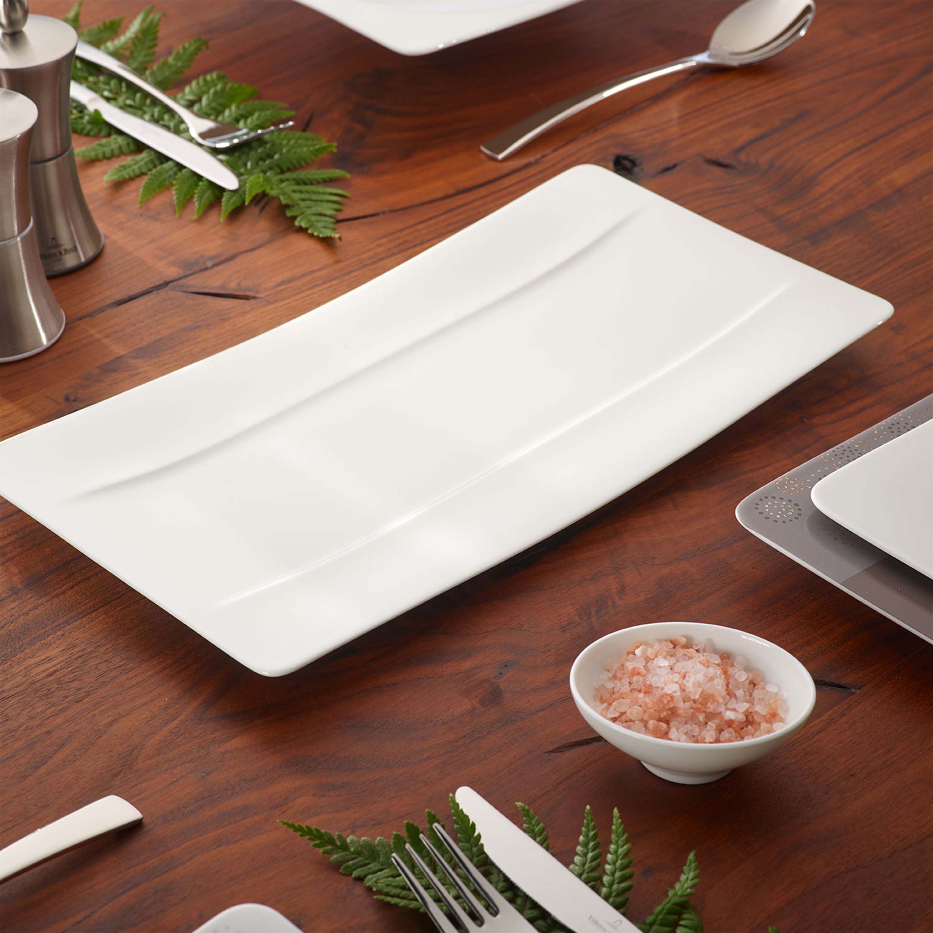 Modern Grace Serving Platter - White, 13.7'' x 7.1'', Premium Bone Porcelain