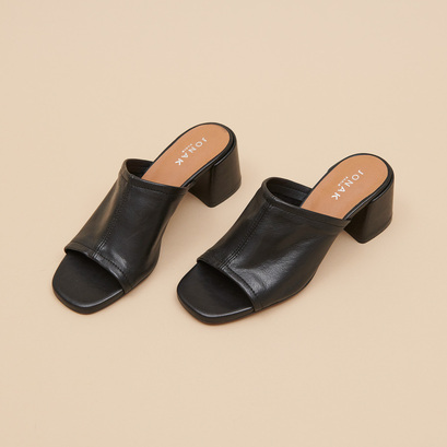 Mules à talons et bouts ouvertsen cuir noir | BUTTERFLY