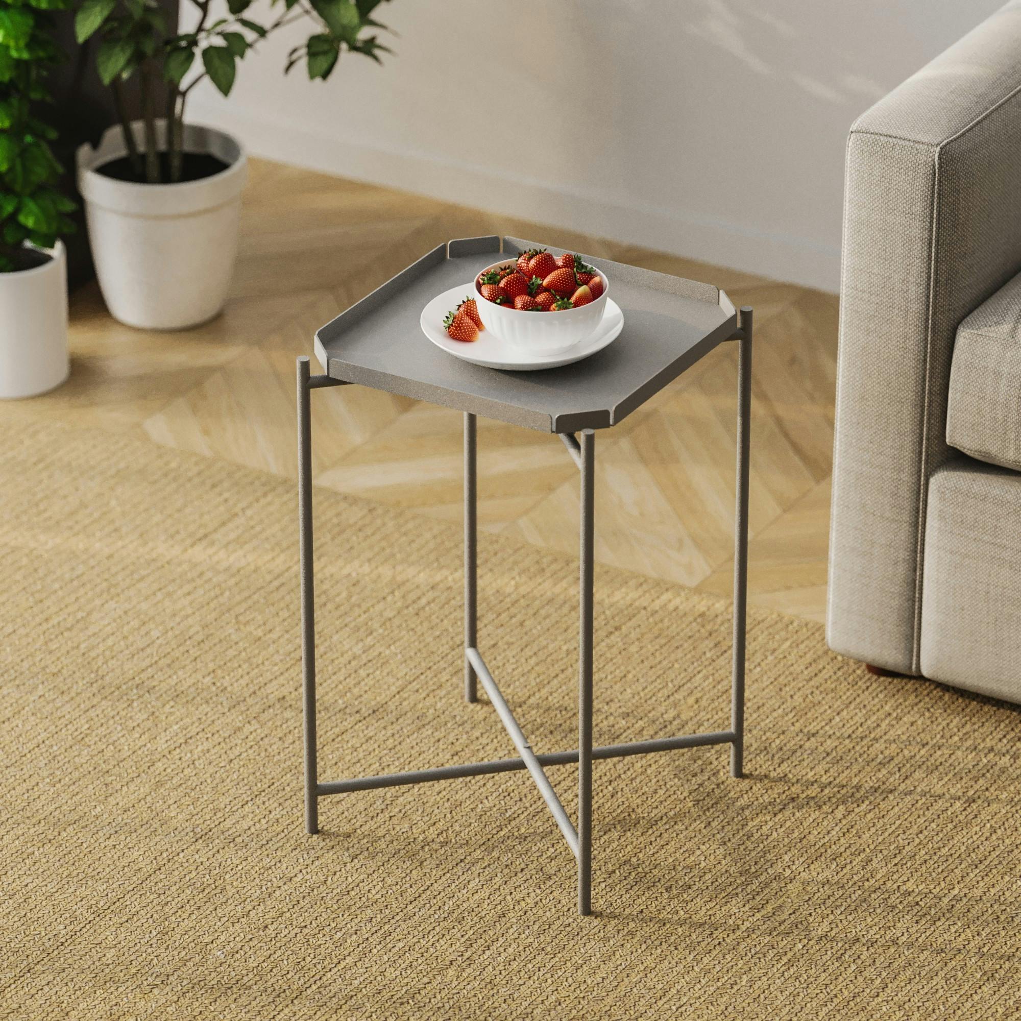 Petite table d’appoint grise carrée, pieds croisés SFAX