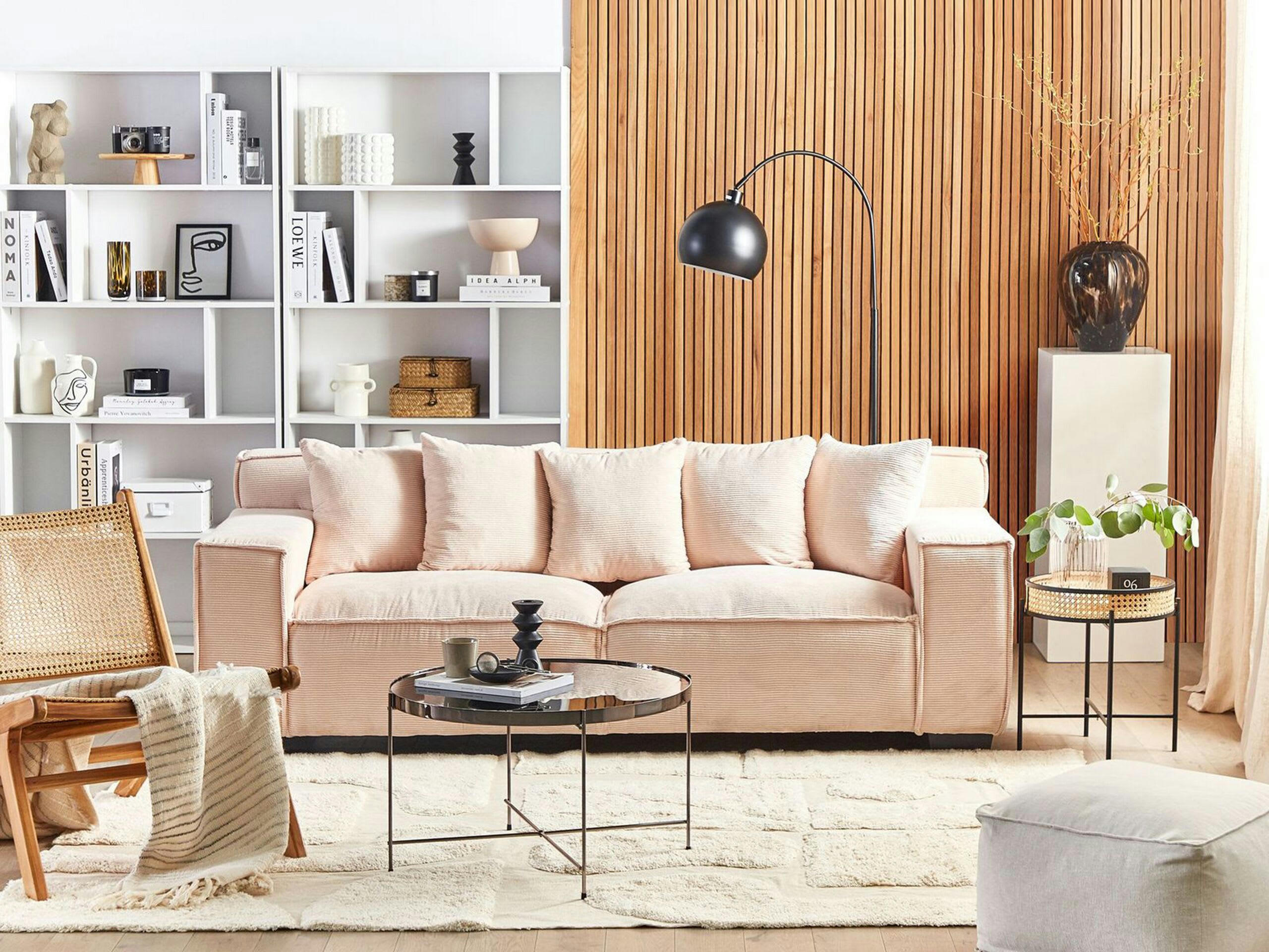 VISKAN - Canapé 3 places 3 personnes en velours côtelé rose