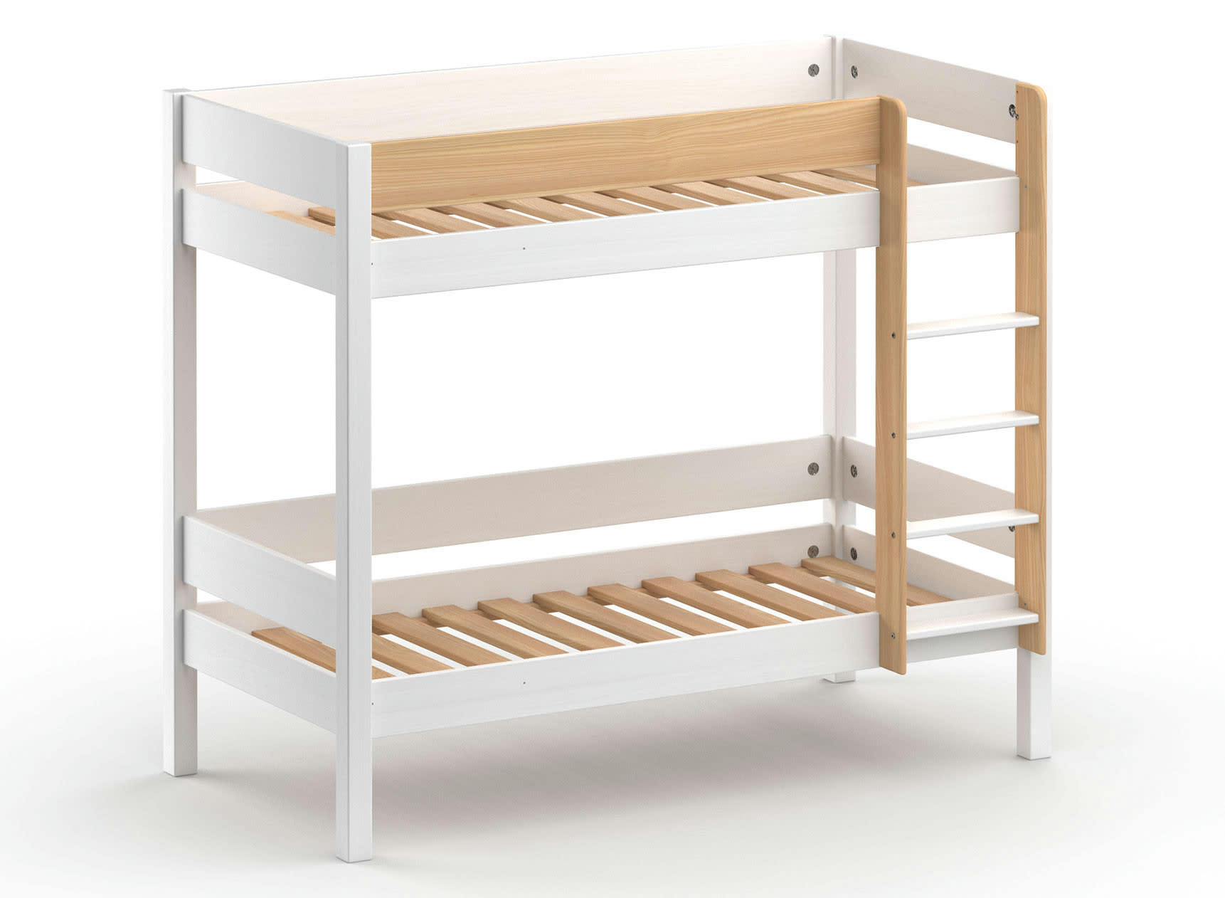 HOYA - Lit superposé 90x190 en Pin massif Blanc et Bois