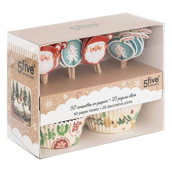 50 caissettes cupcakes 25 piques Noël - Multicolore- 5five