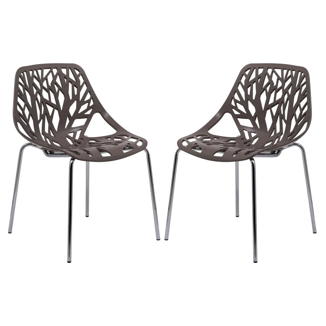 Asbury Stackable Dining Chair with Chrome Legs (Set of 2) Modern Cut-Out Design Backrest Side Chair