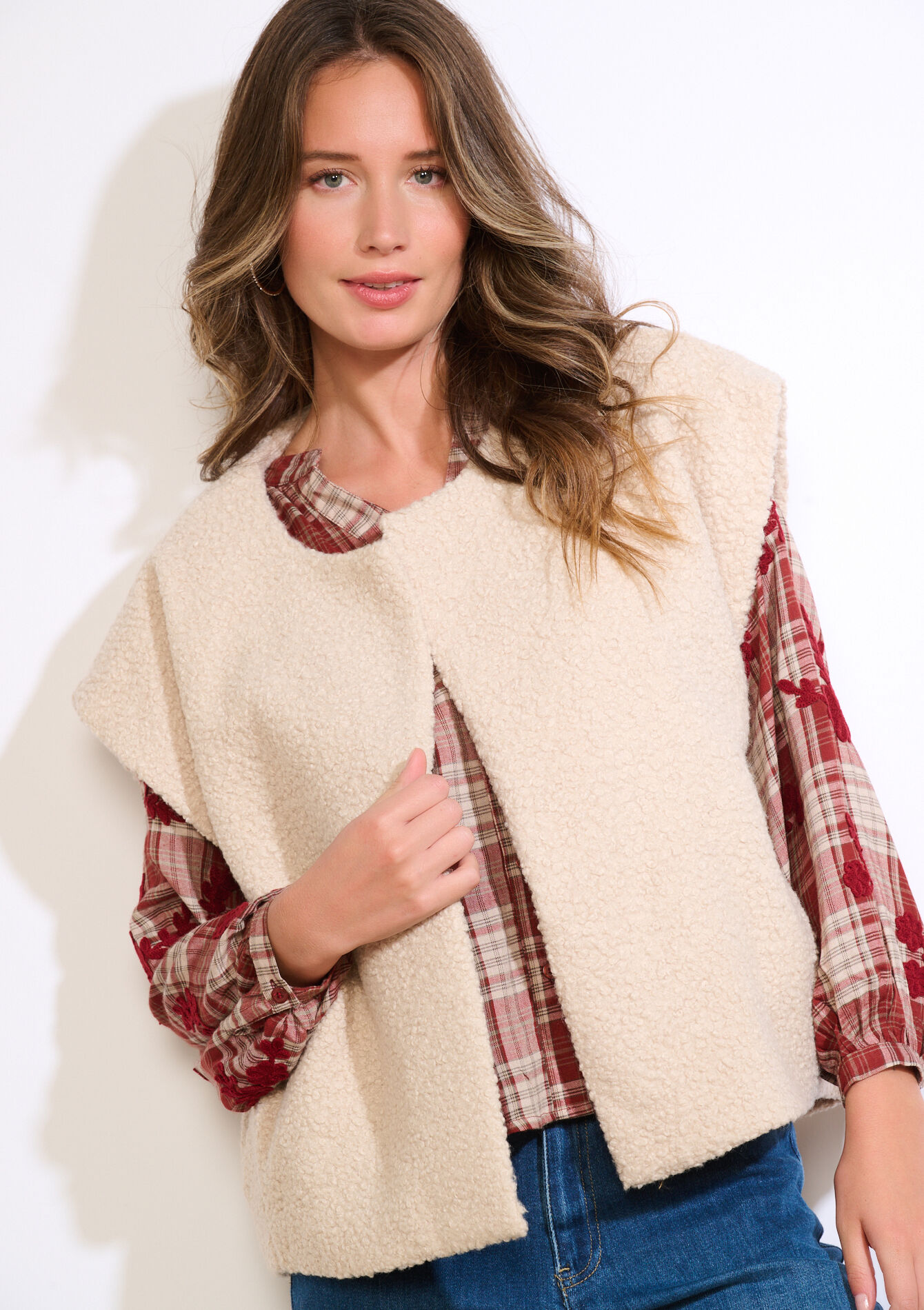 Mouwloos teddy gilet