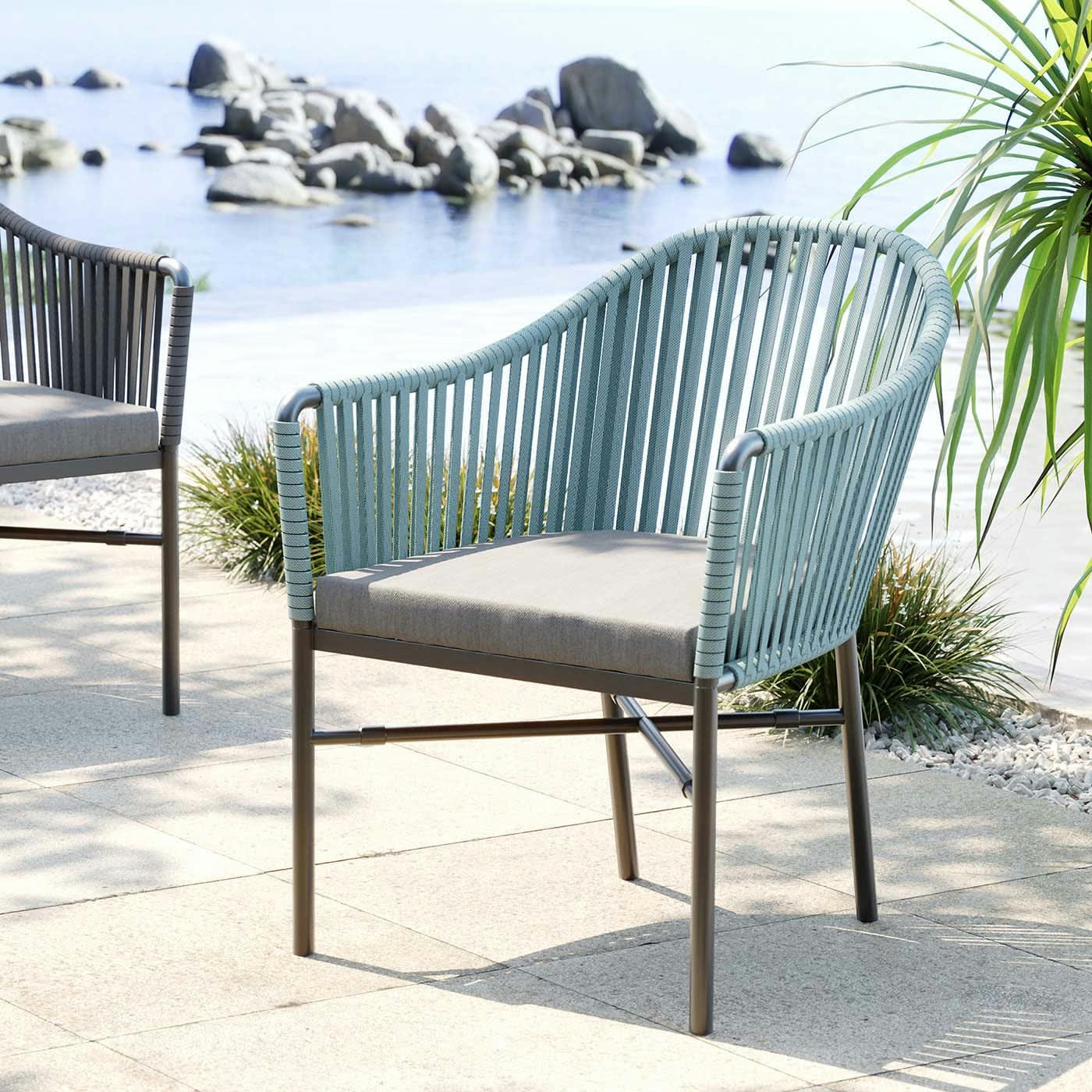 SANTANYI - Chaise de jardin avec accoudoirs Santanyi bleue Kare Design