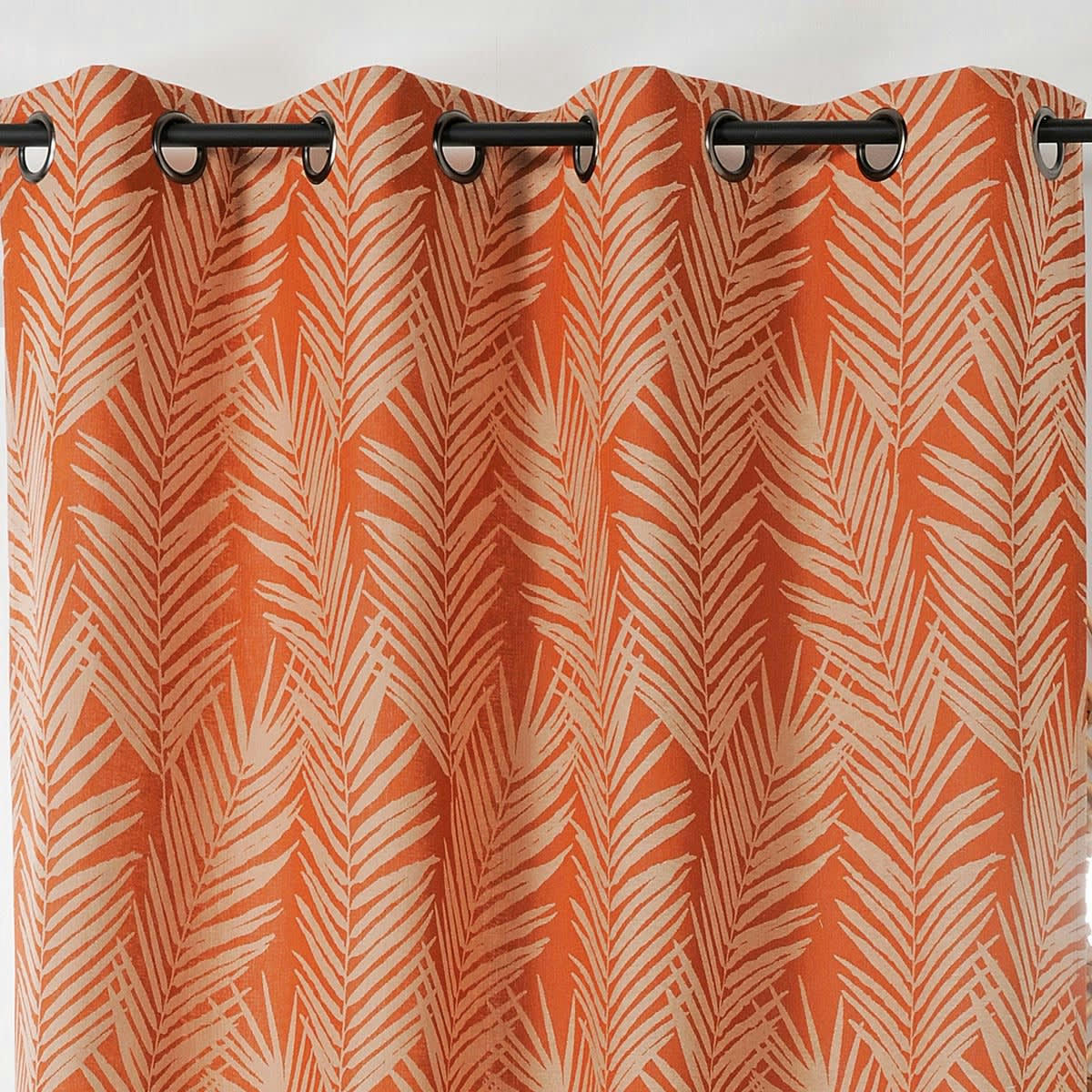 - Rideau imprimé feuille de palmier coton orange 140x240 cm