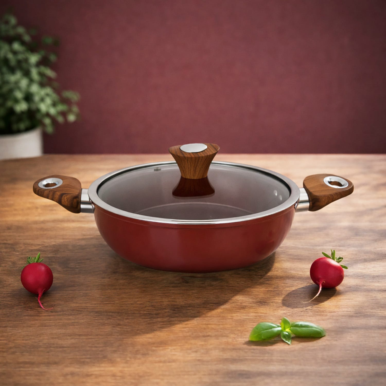 Tegame 24 cm con coperchio burgundy New Ceramic