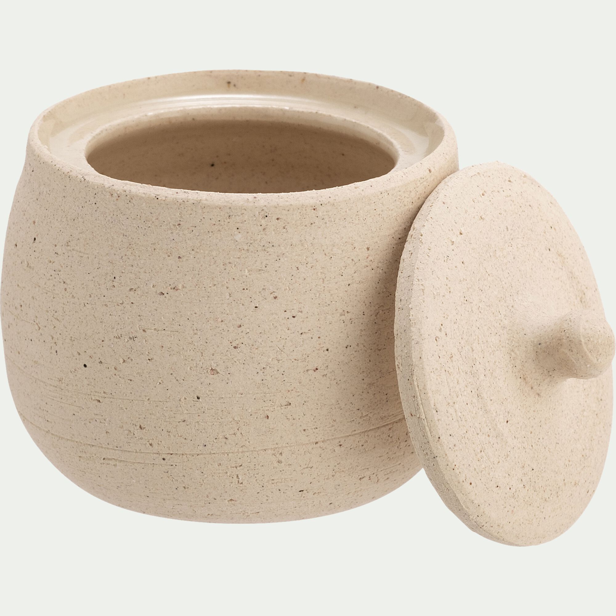 GERANI - Boite décorative en grès D9,5xH10cm - beige