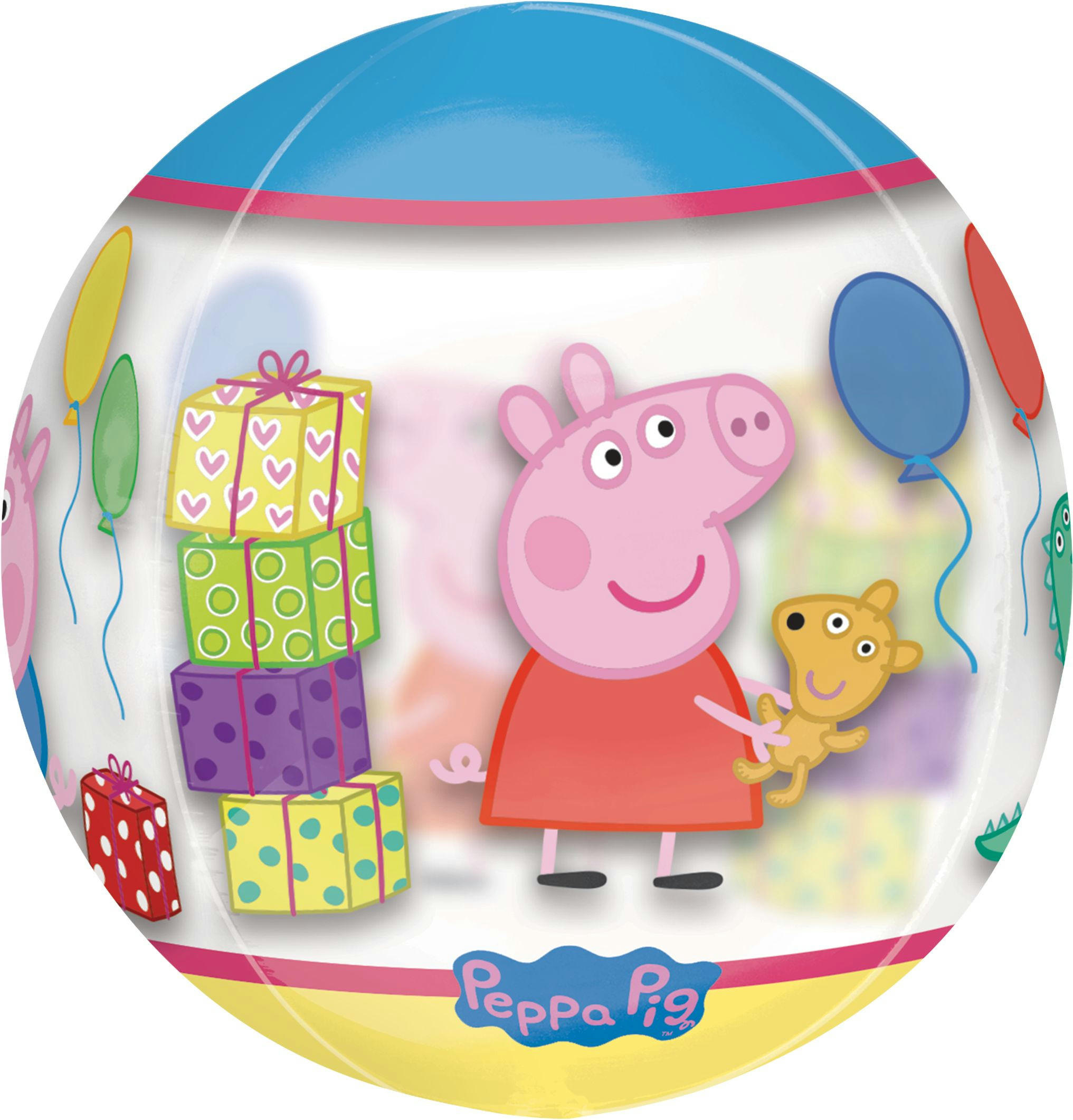 Nickelodeon Peppa Pig Orbz Transparent Print Foil Balloon, Multi-Coloured, 16-in, Helium Inflation & Ribbon Included for Birthday Party